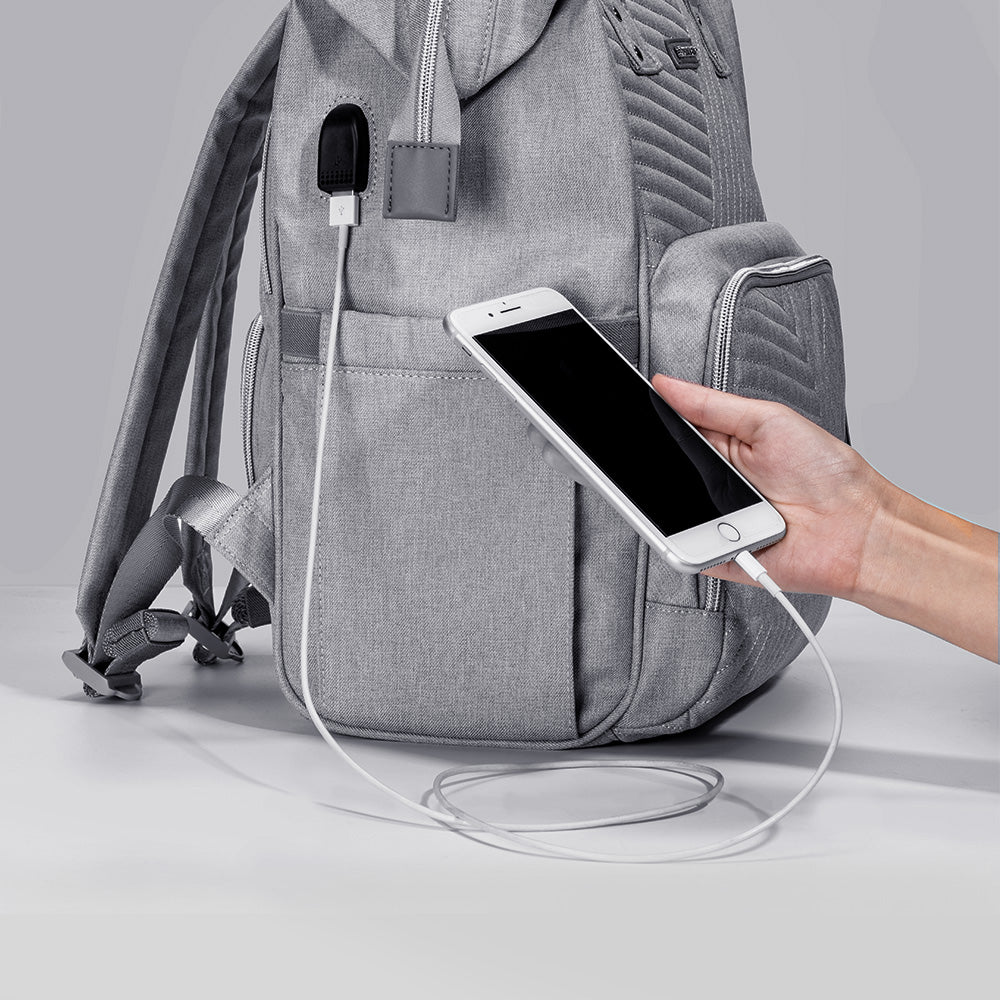 Modern Quilted Diaper Bag Backpack - Waterproof with USB Port | Pureli Baby